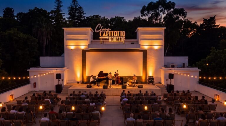 crowd is watching a show on stage at CINECAPITÓLIO ROOFTOP